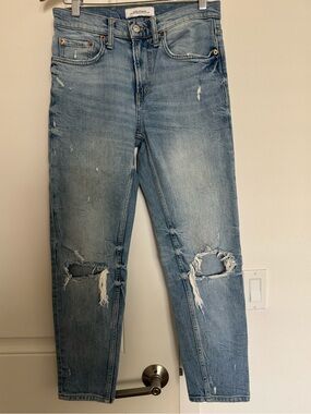 Zara Light Blue Slim Straight Distressed Jeans